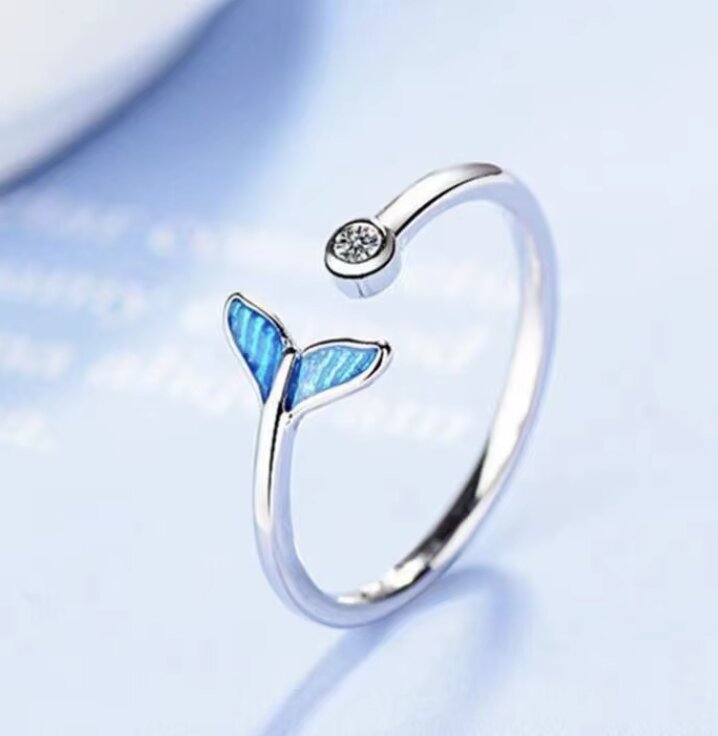 Blue Mermaid Tail Silver Plated Adjustable Ring