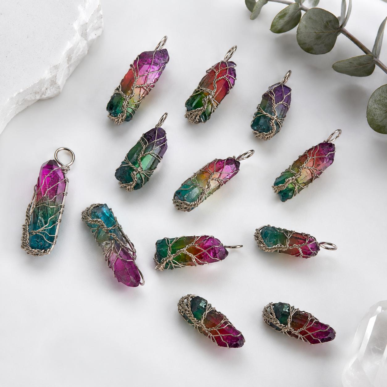 Foxy Wire Wrapped Aura Pendant Necklaces