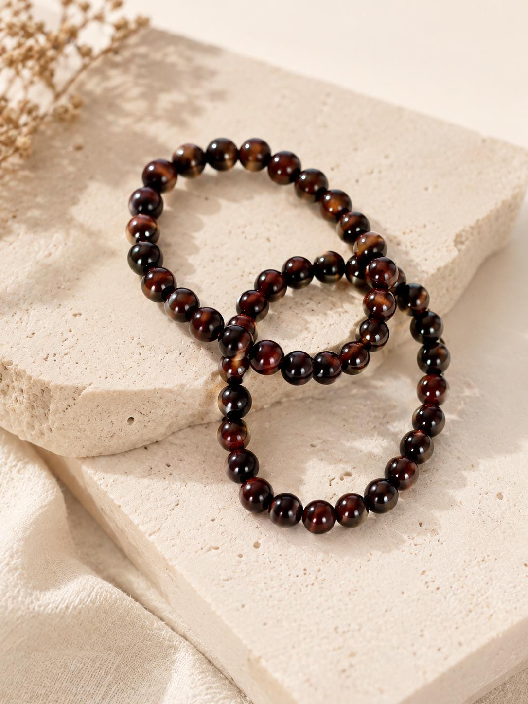 Red Tigers Eye Crystal Beaded Bracelet