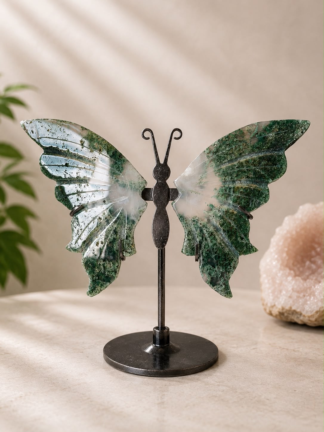 Moss Agate Crystal Butterfly Wings