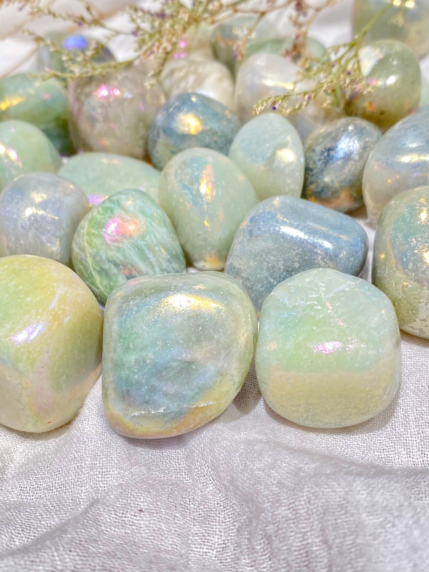 Lemon Jade Aura Crystal Tumblestone