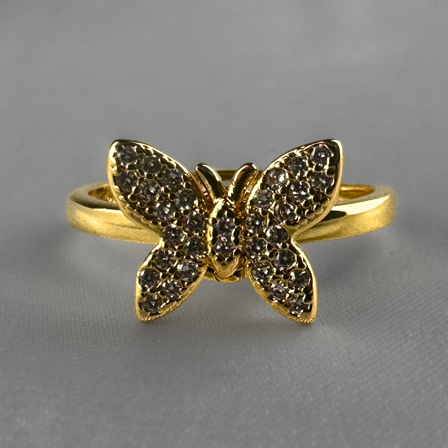 Diamanté Gold Adjustable Butterfly Spinner Ring