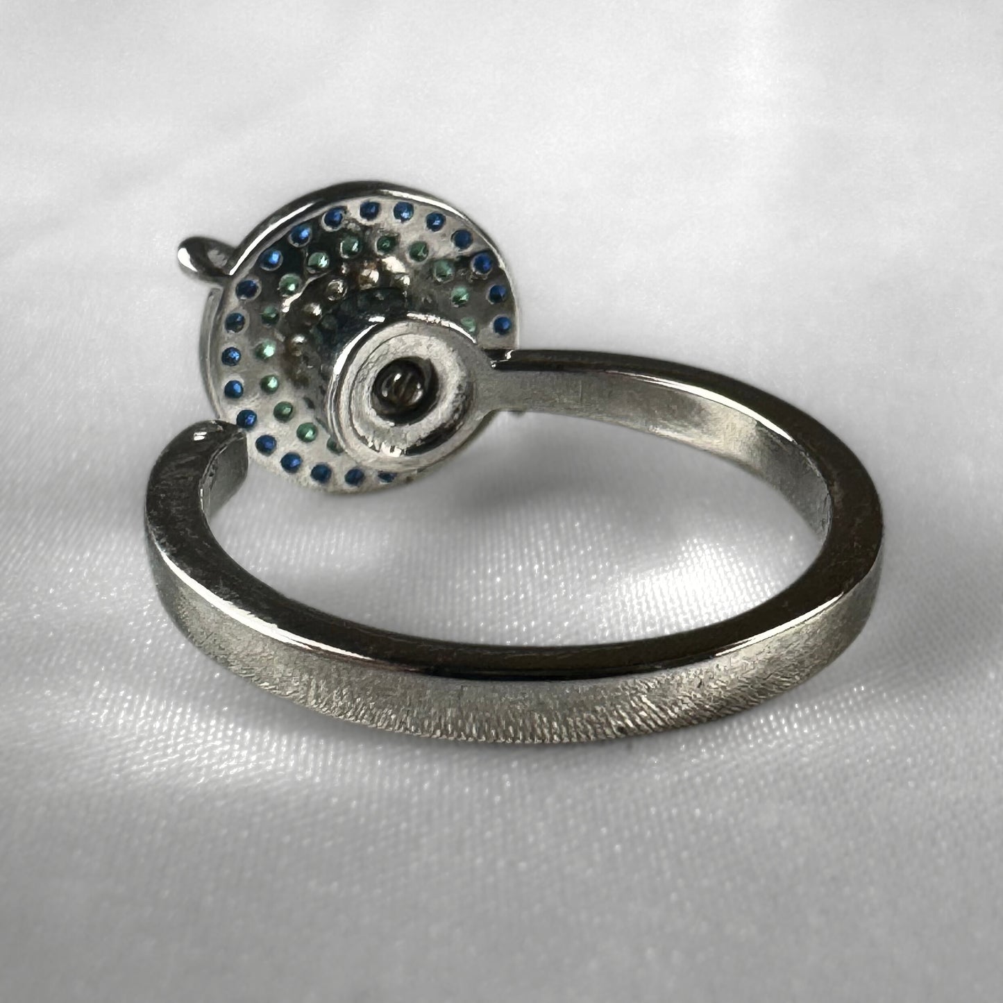 Diamanté  Silver Adjustable Round Rainbow Ring