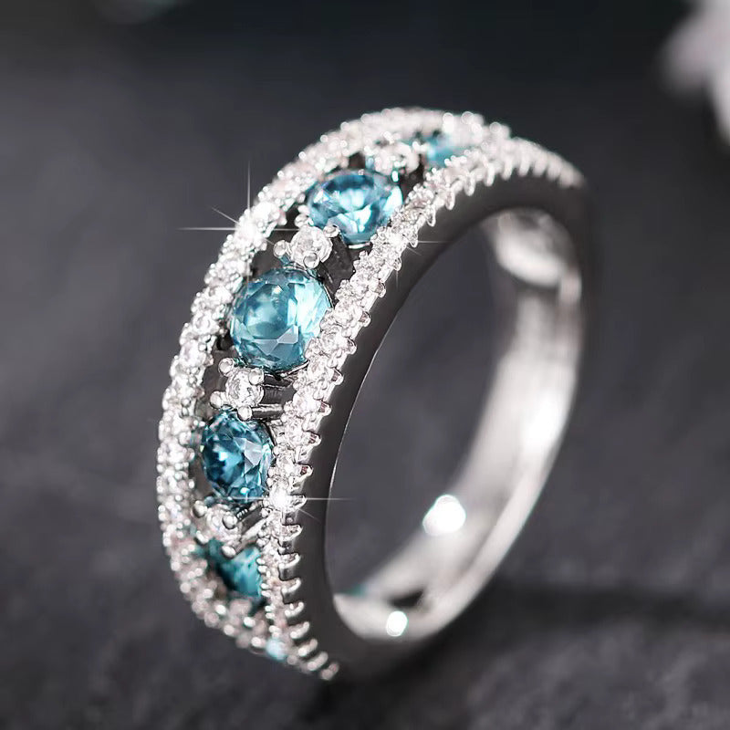 Blue Diamanté Encrusted Gem Ring