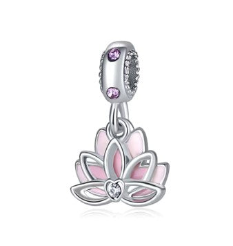 Layered Lotus Flower Silver Charm