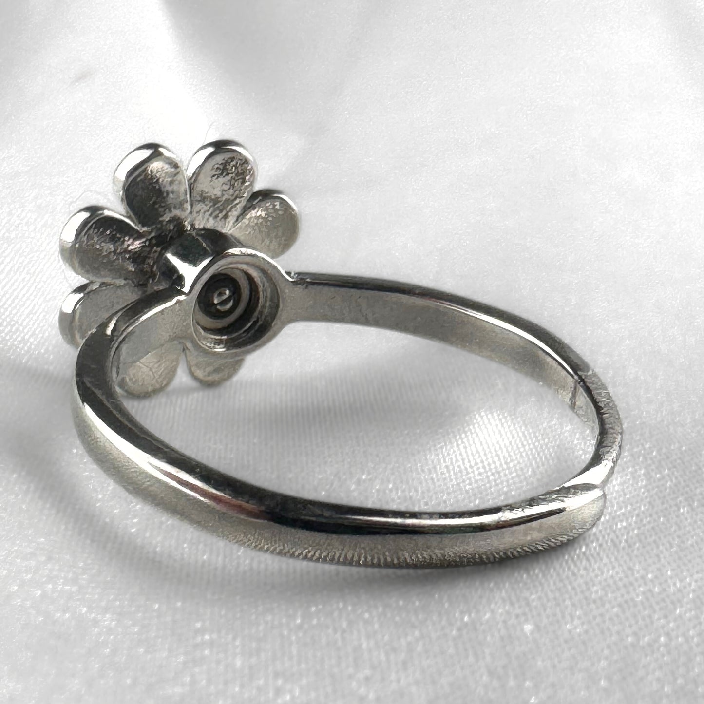 Blue Silver Adjustable Enamel Flower Ring