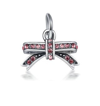 Pink Diamante Silver Bow Charm