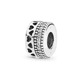 Diamante Heart Hollow Silver Charm