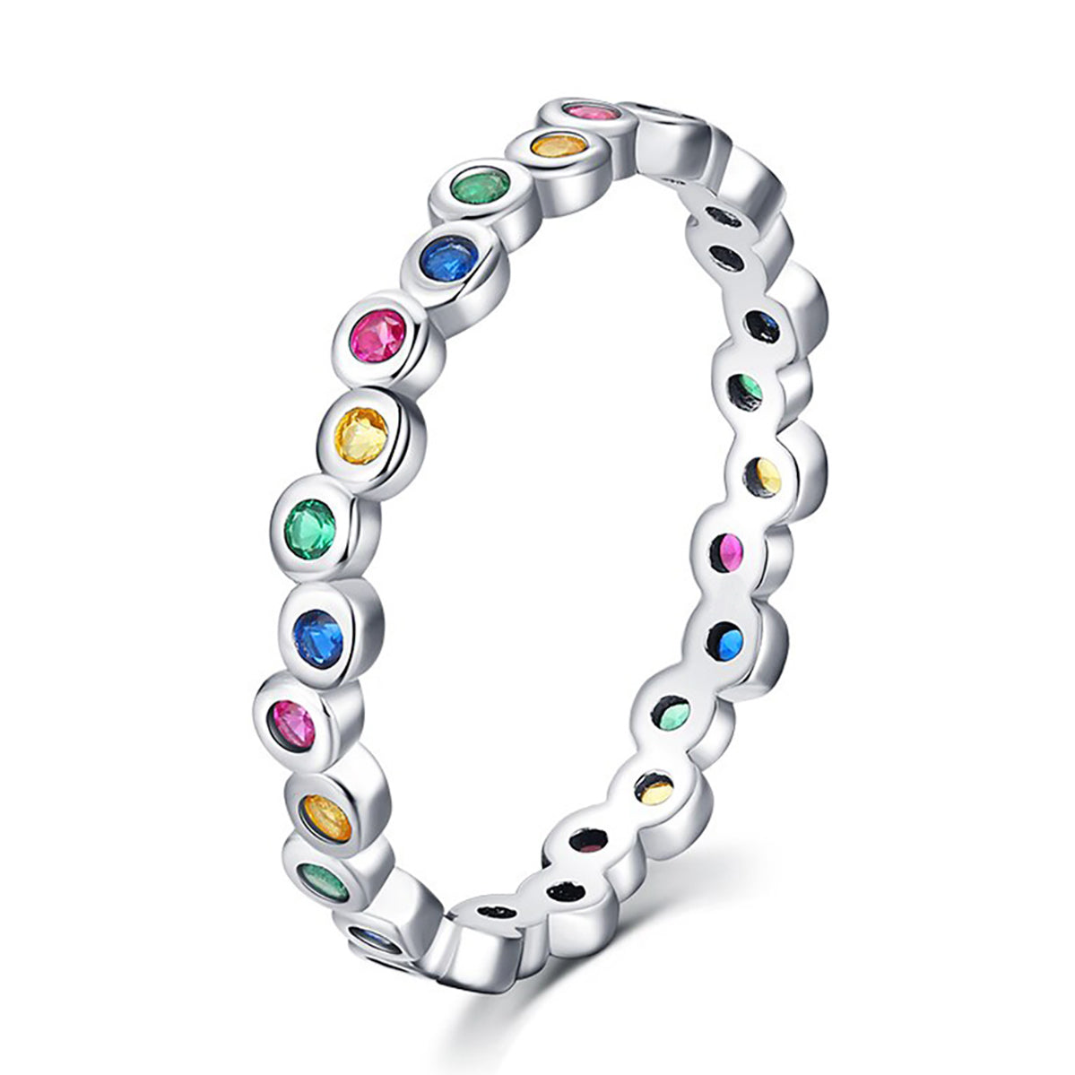 Multi-coloured Stainless Steel Gem Cluster Ring