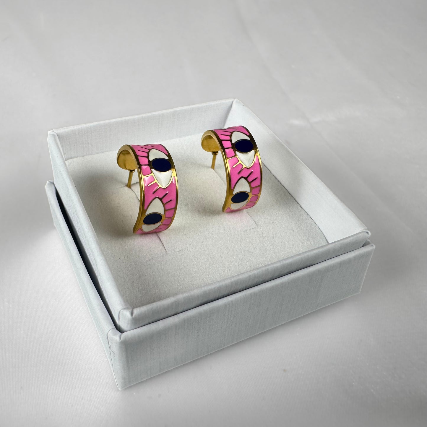 Pink Evil Eye Huggie Hoops