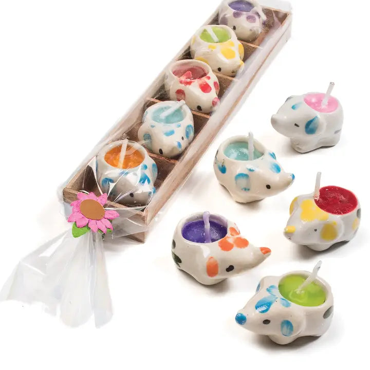 5 Elephant Mini Candles in Wooden Box