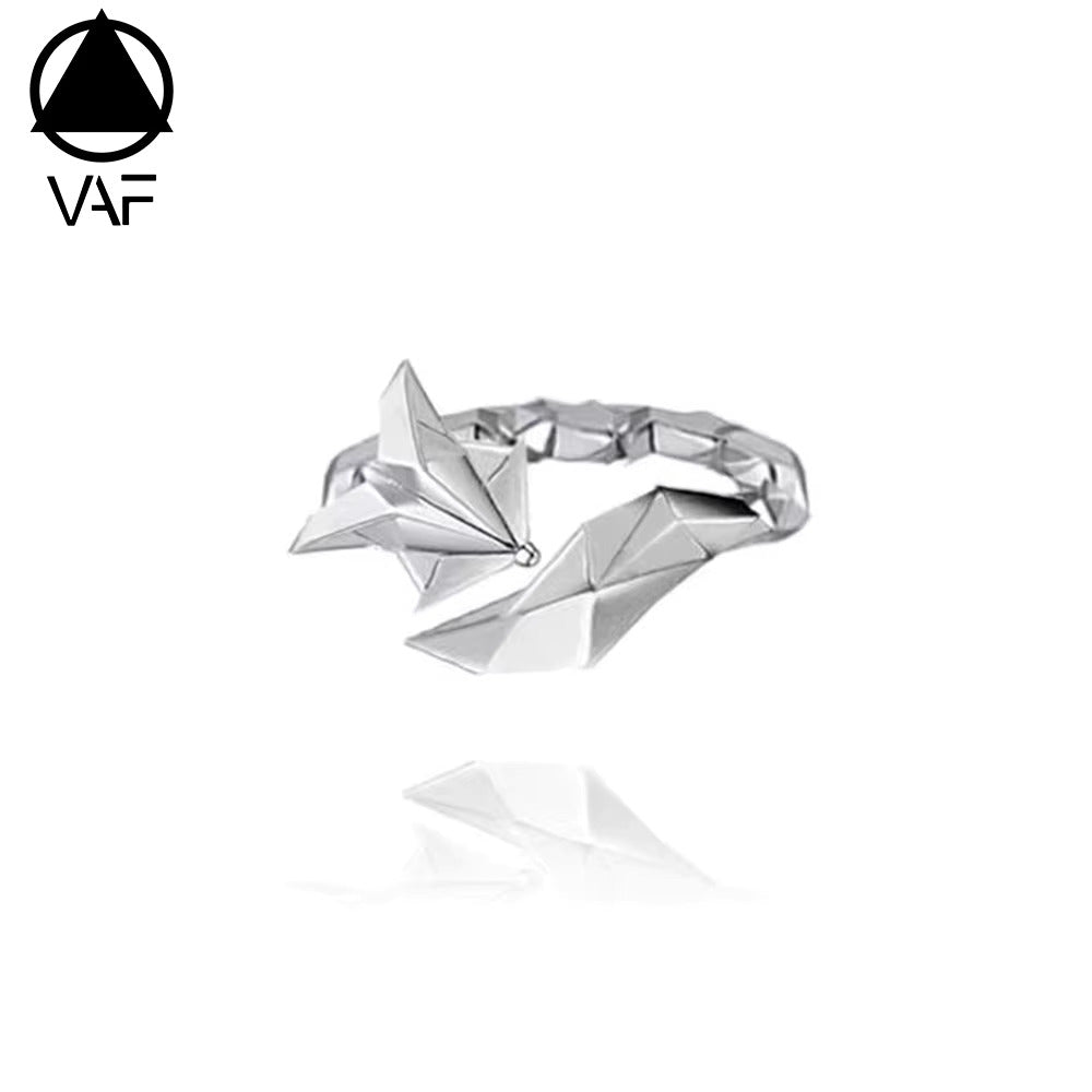 Adjustable Geometric Silver Titanium Fox Ring