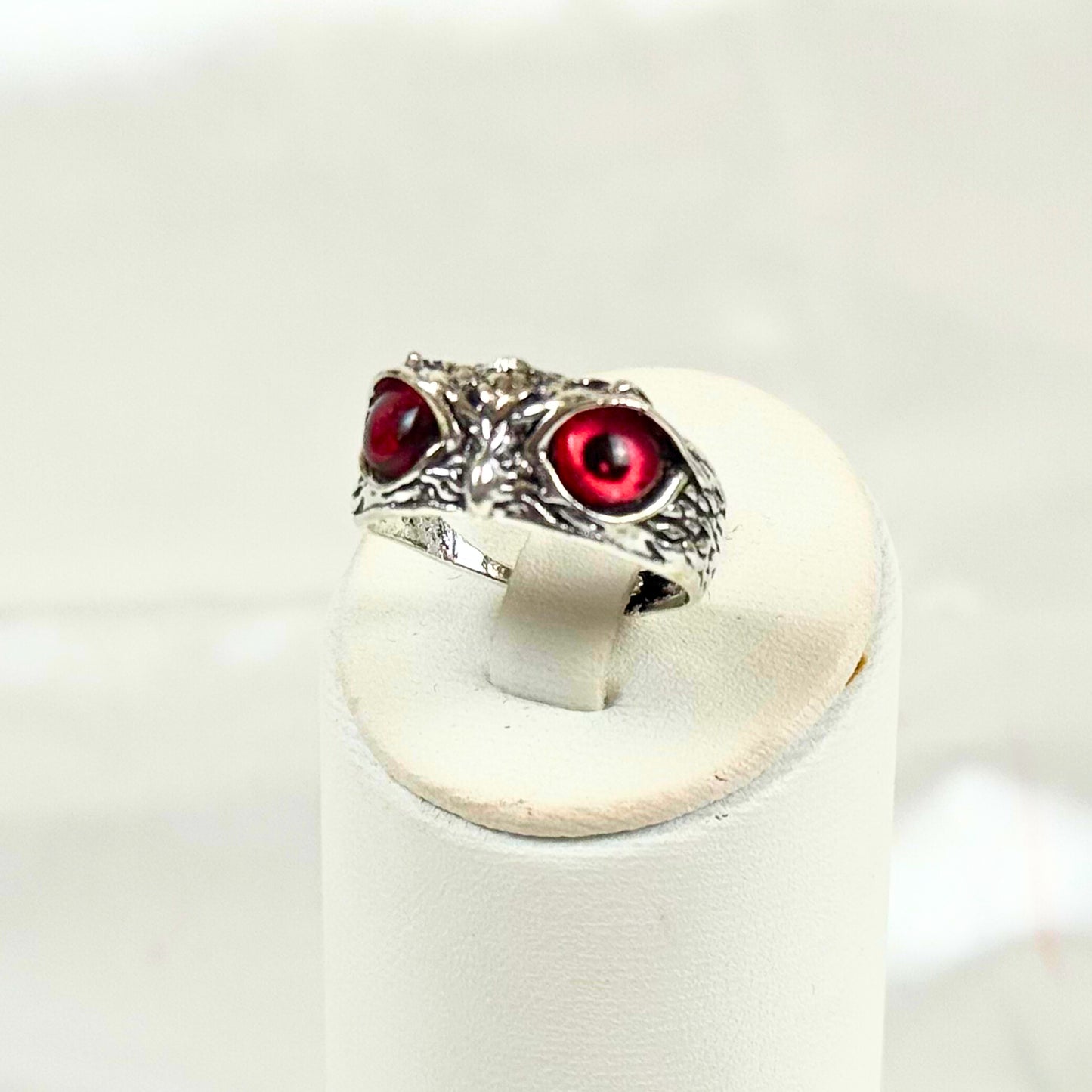 Silver Owl Ring with Red Eyes - Dylan's Den Crystal Shop
