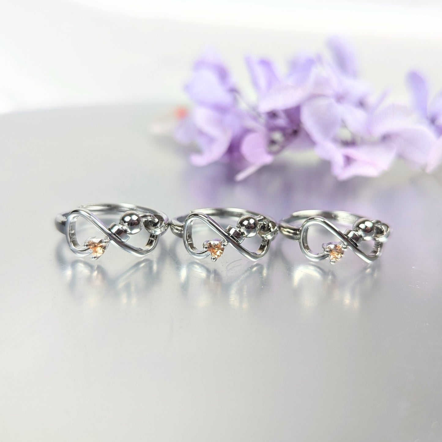 October Silver Plated Adjustable Infinity Birth Stone Ring (Synthetic)