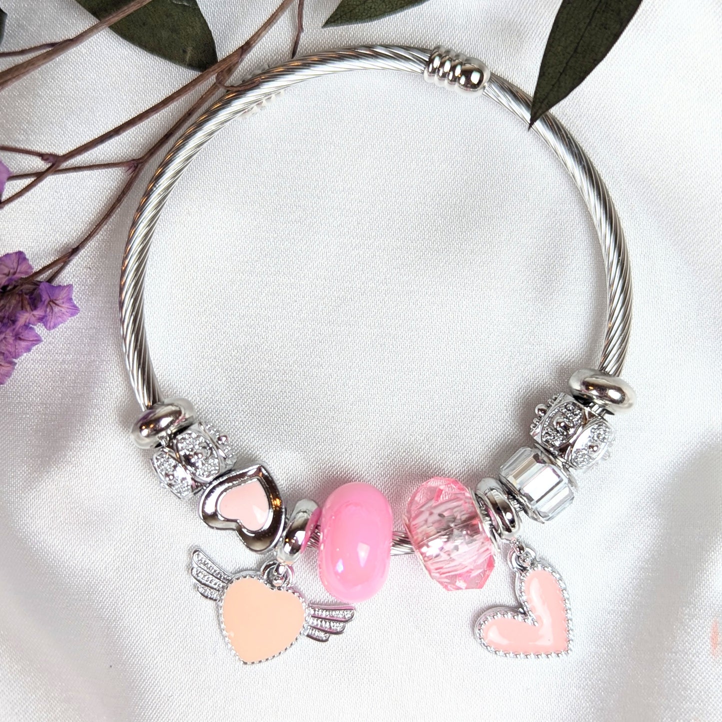 Pink Hearts Charm Bracelet