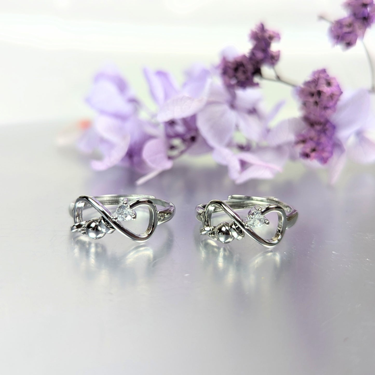 April Infinity Silver Plated Adjustable Birth Stone Ring (Synthetic)