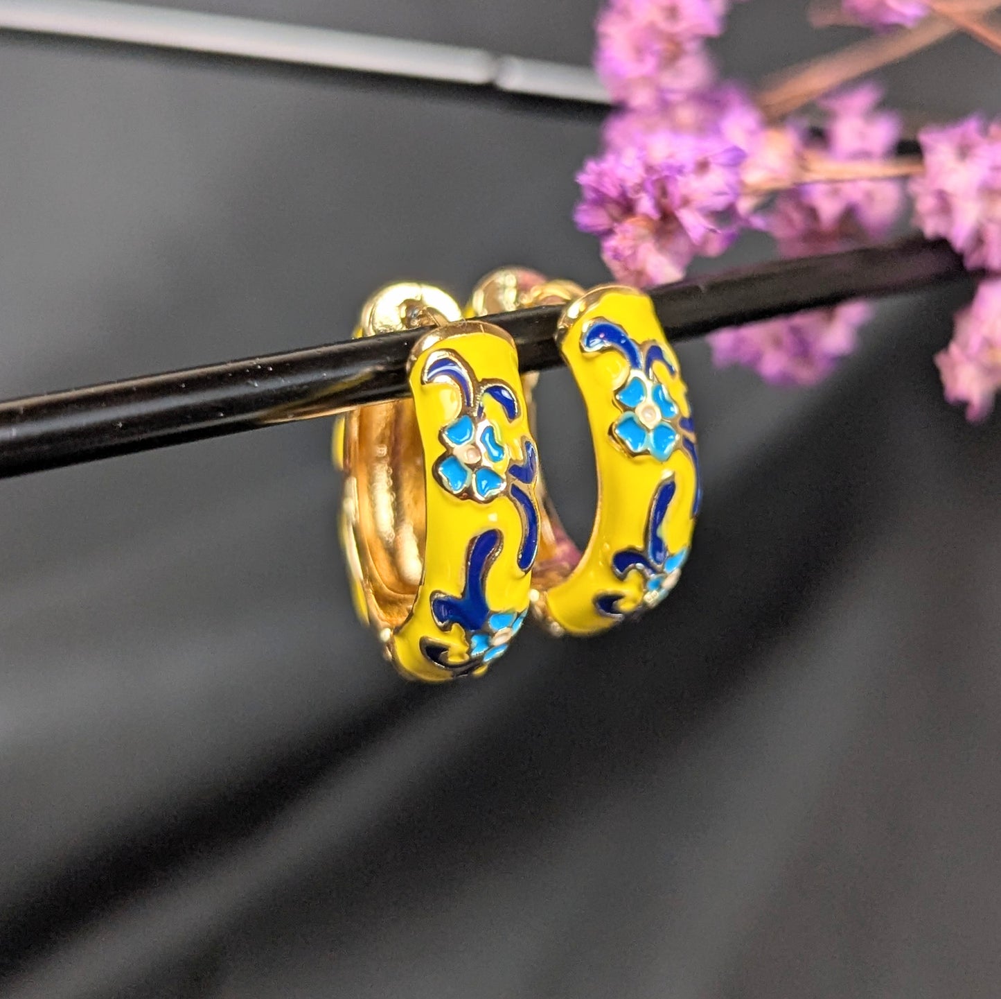 Cloisonné Huggie Hoops - Yellow