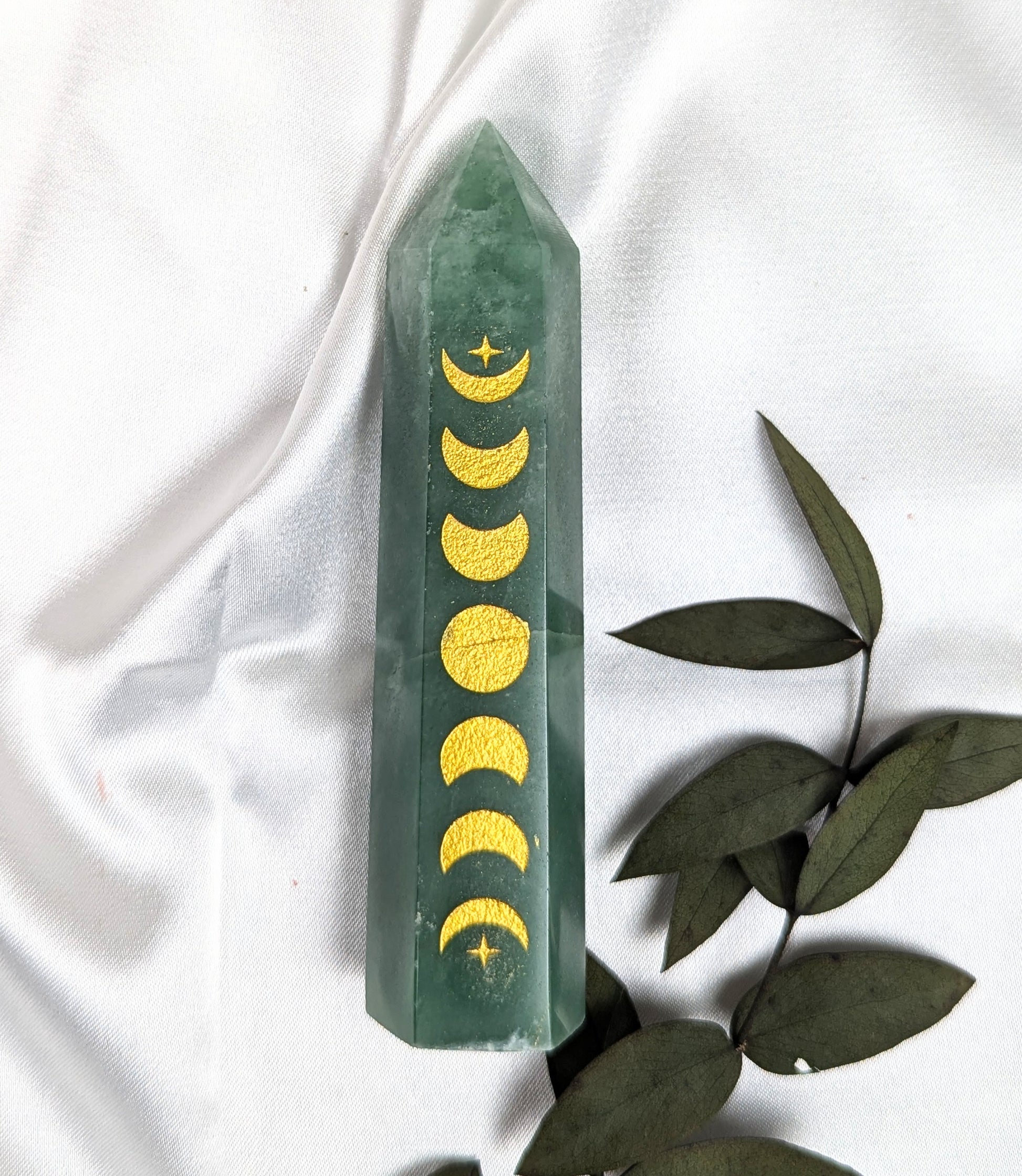Green Aventurine Crystal Point with Moon Phase