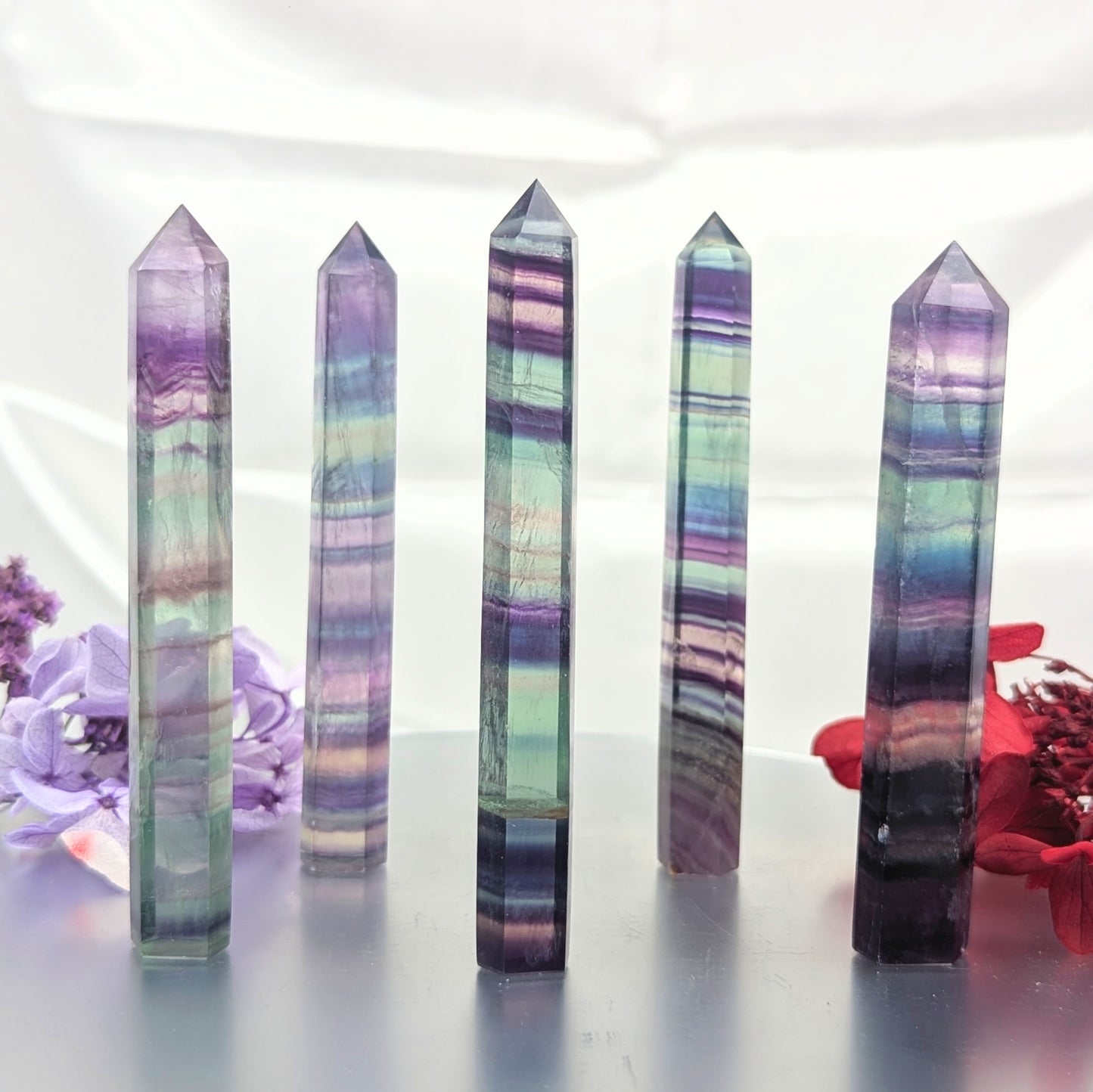 Thin Rainbow Fluorite Crystal Points