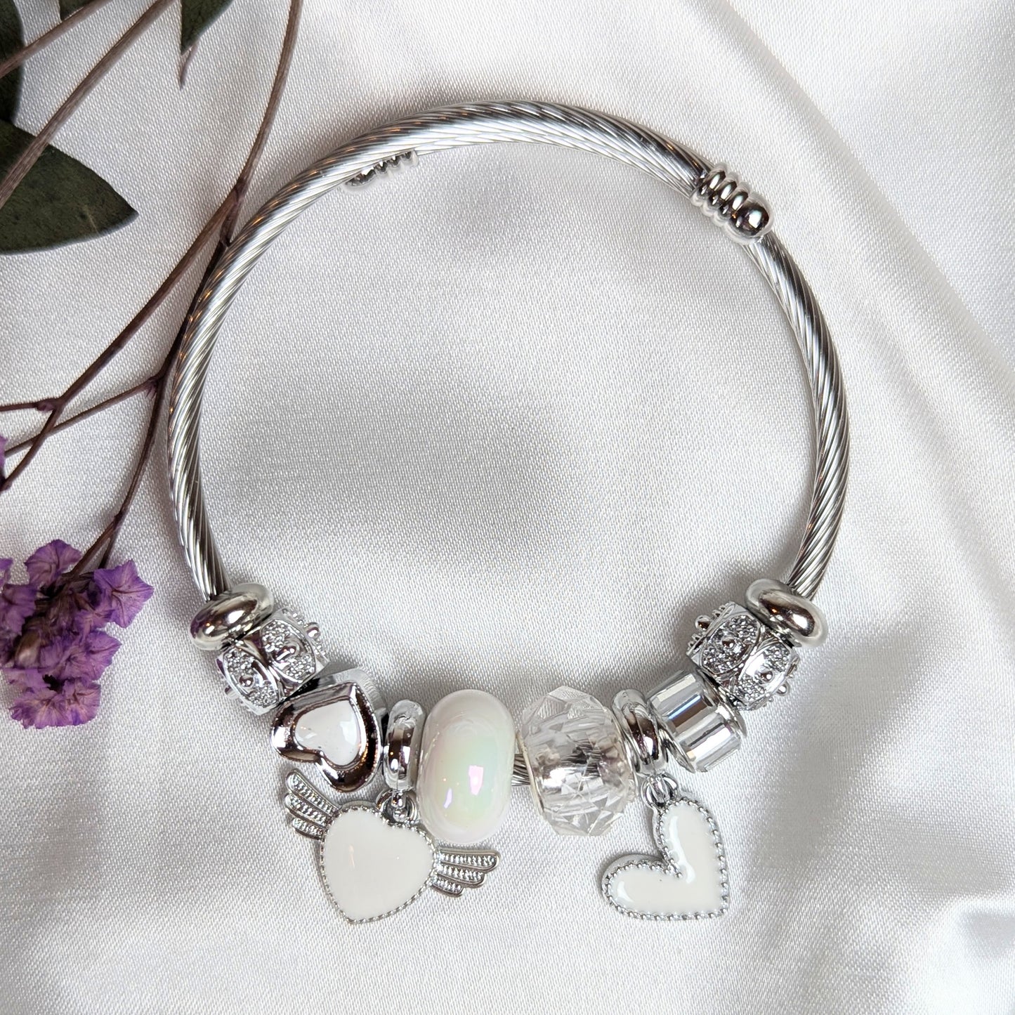 White Hearts Charm Bracelet