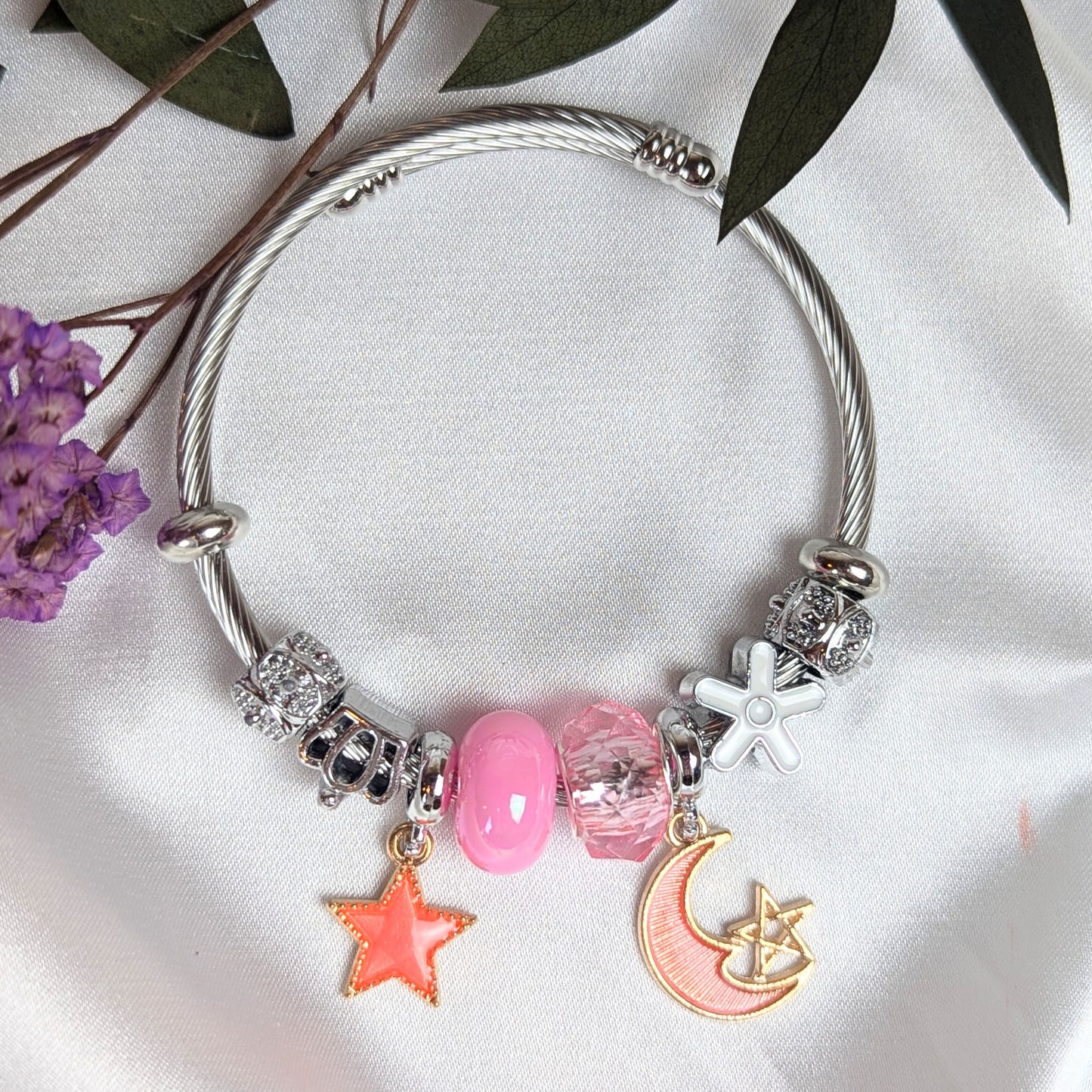 Peach Moon and Star Charm Bracelet