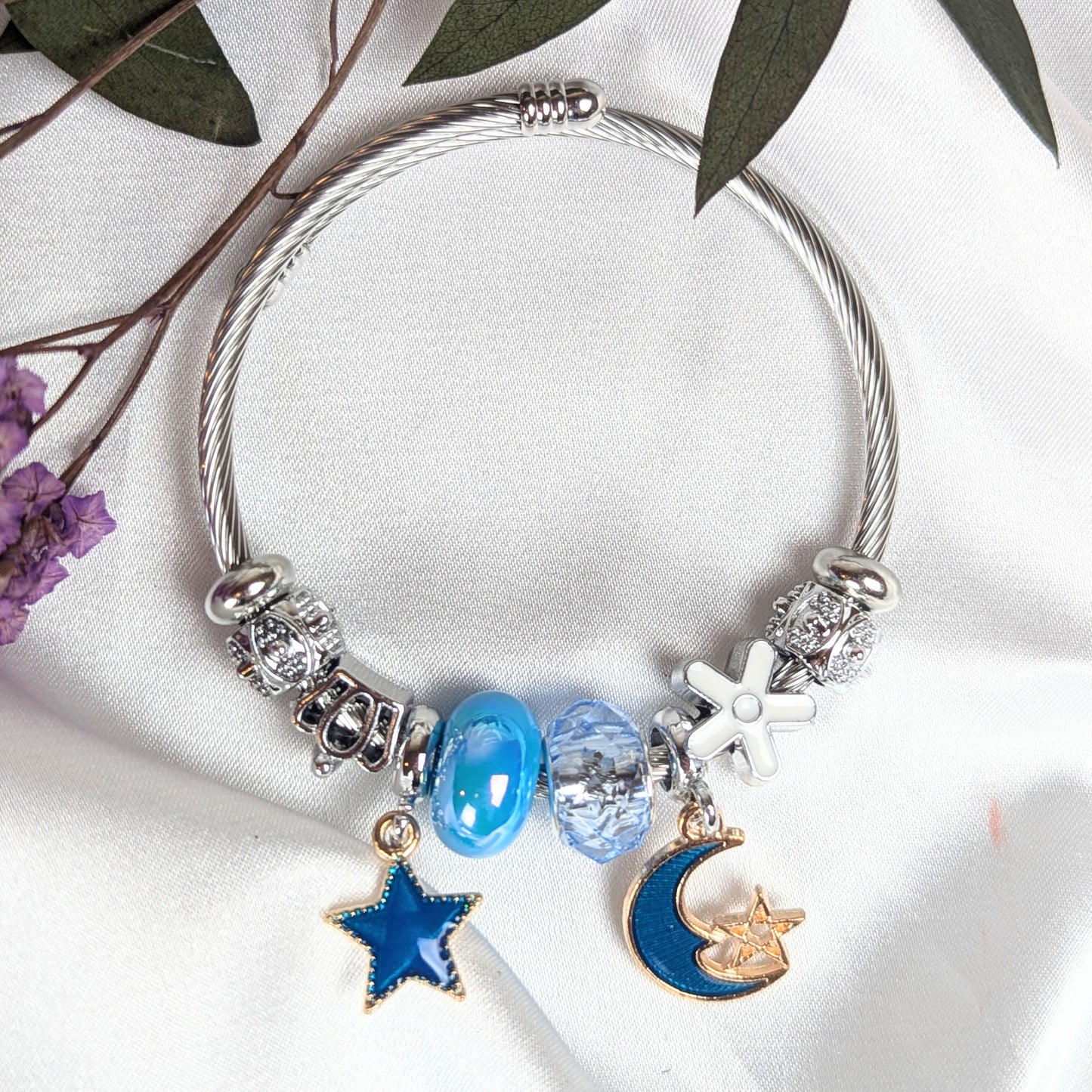 Blue Moon and Star Charm Bracelet