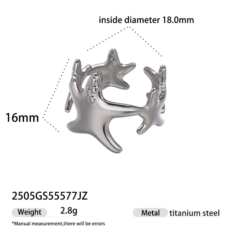 Adjustable Silver Starfish Ring