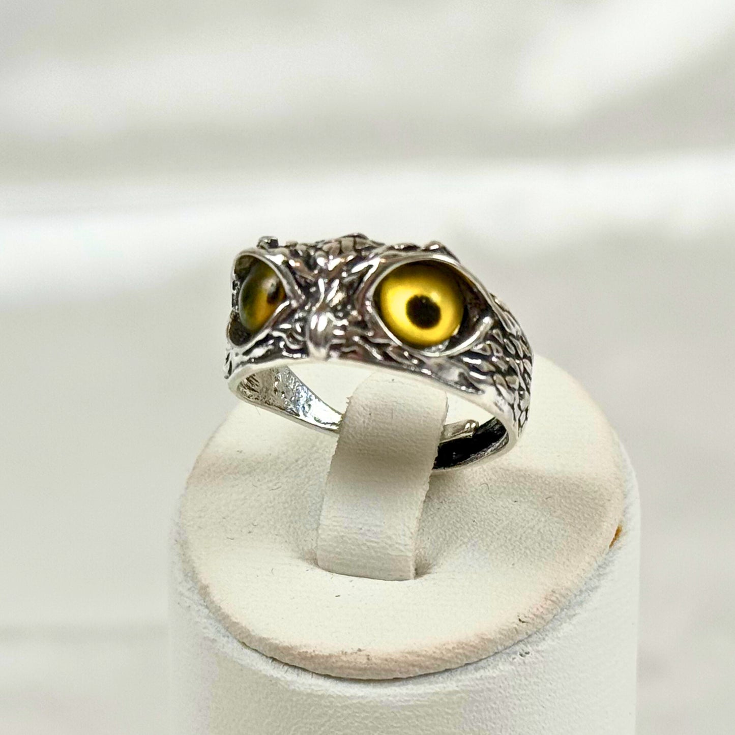 Silver Owl Ring with Yellow Eyes