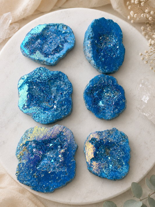 Dark Blue Aura Geode Halves