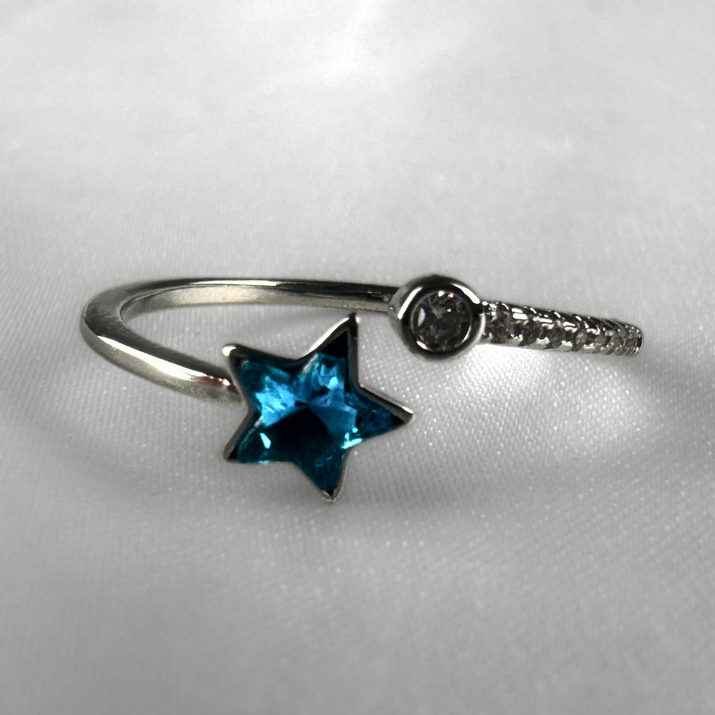 Blue Star Silver Adjustable  Ring