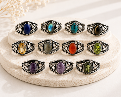 NEW Oval Patterned Marquise Silver Plated Rings