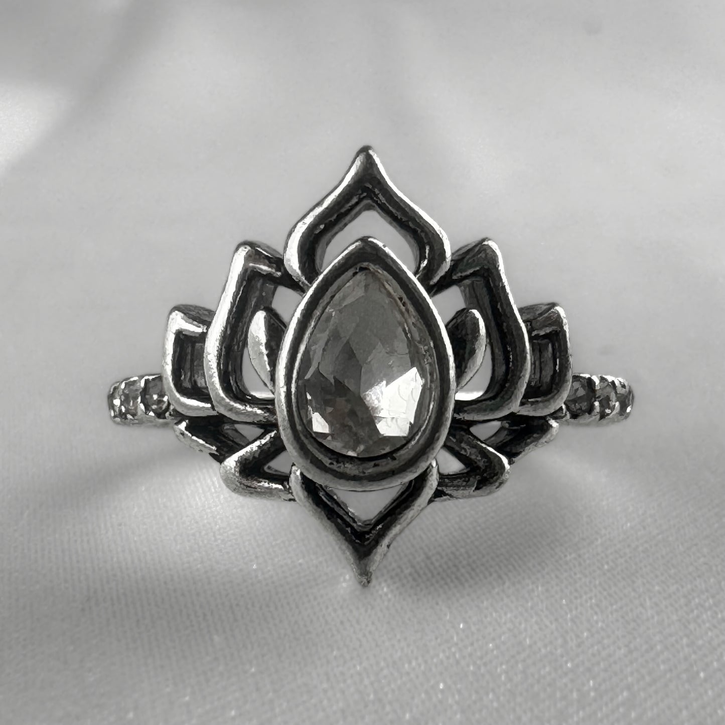 Silver Clear Lotus Flower Ring