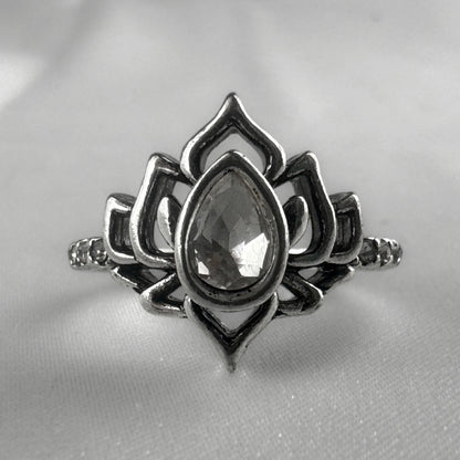 Silver Clear Lotus Flower Ring