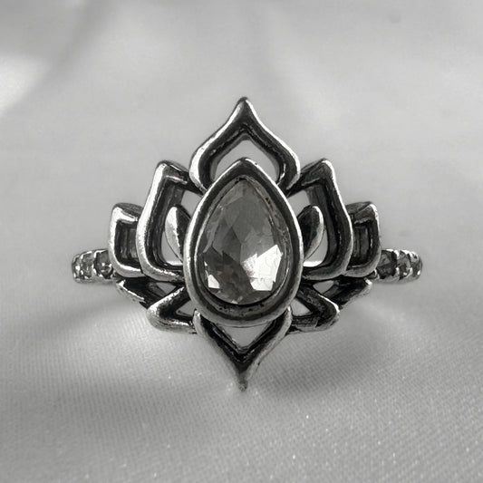Silver Clear Lotus Flower Ring
