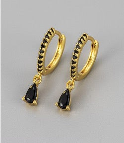 Silver Black Huggie Hoops - Gold Plated