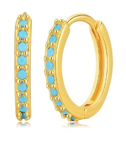 Silver Light Blue Huggie Hoops - Gold Plated