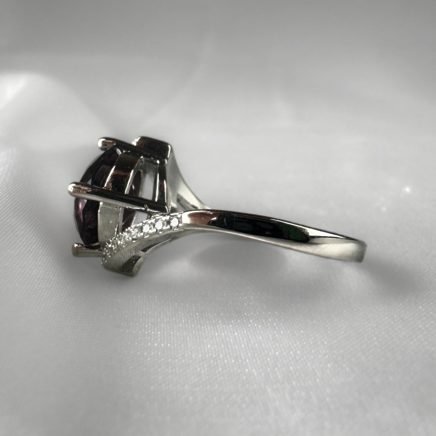 Purple Glass Silver  Adjustable  Ring