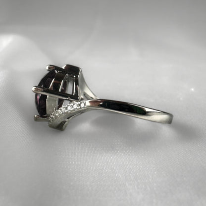 Purple Glass Silver  Adjustable  Ring