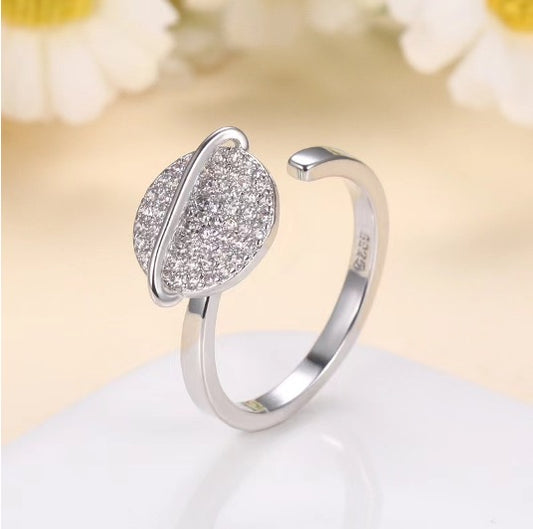 Diamanté Silver Plated Adjustable Round White Ring