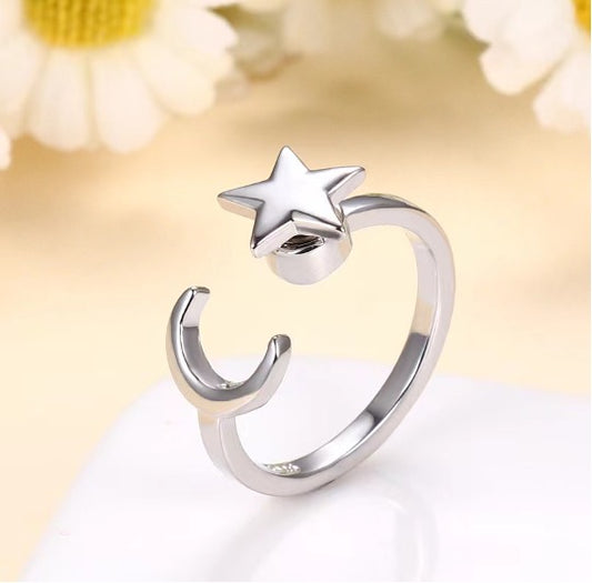 Moon and Star Spinner Ring