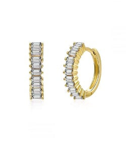 Silver Clear Zircon Huggie Hoops - Gold Plated