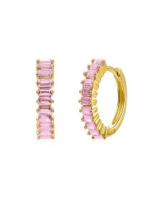 Silver Light Pink Zircon Huggie Hoops - Gold Plated
