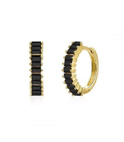 Gold Black Zircon Huggie Hoops