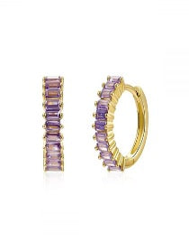 Silver Purple Zircon Huggie Hoops - Gold Plated