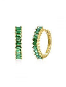 Silver Green Zircon Huggie Hoops - Gold Plated