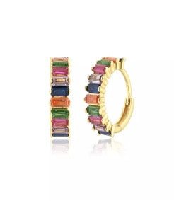 Silver Multicoloured Zircon Huggie Hoops - Gold Plated