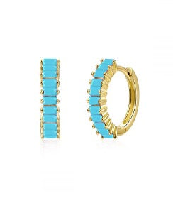 Gold Light Blue Zircon Huggie Hoops