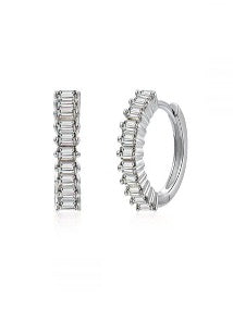 Silver Clear Zircon Huggie Hoops