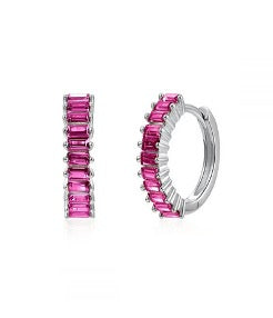 Silver Dark Pink Zircon Huggie Hoops