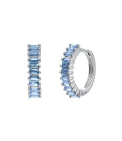 Silver Blue Zircon Huggie Hoops